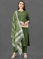 Cotton Blend Pista Green Traditional Wear Thread Work Readymade Kurti Set